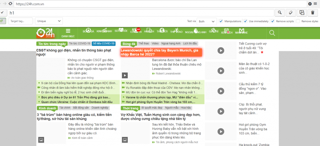 Giao diện bộ chọn của Content Crawler