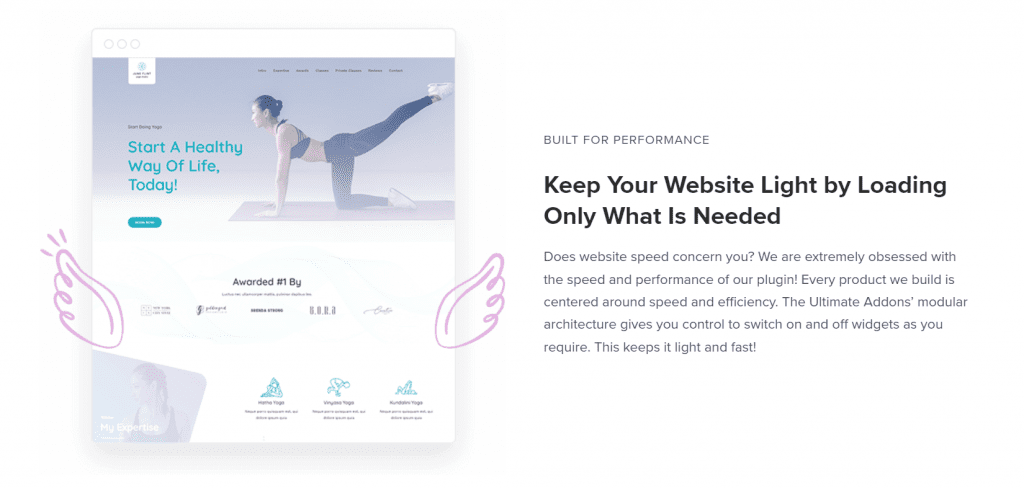 Unlimited Elements Elementor giữ cho website nhẹ nhàng