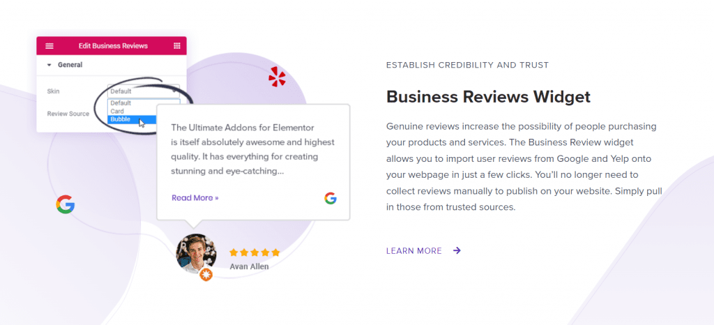 Widget Reviews trong Unlimited Elements Elementor