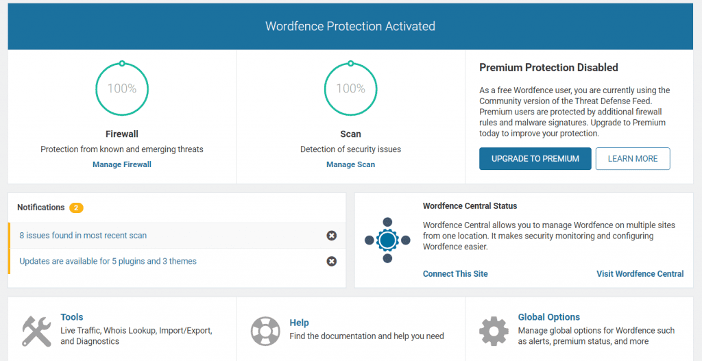 Wordfence Premium đã được kích hoạt thành công