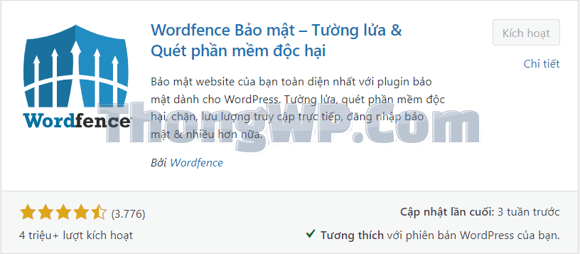 Wordfence có số lượt tải về rất cao