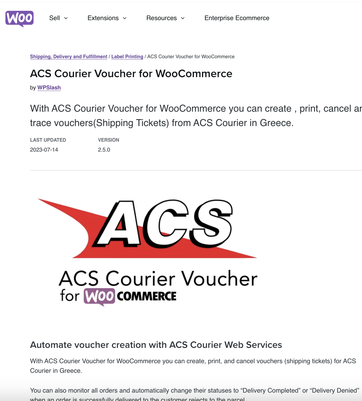 ACS Courier Voucher for WooCommerce