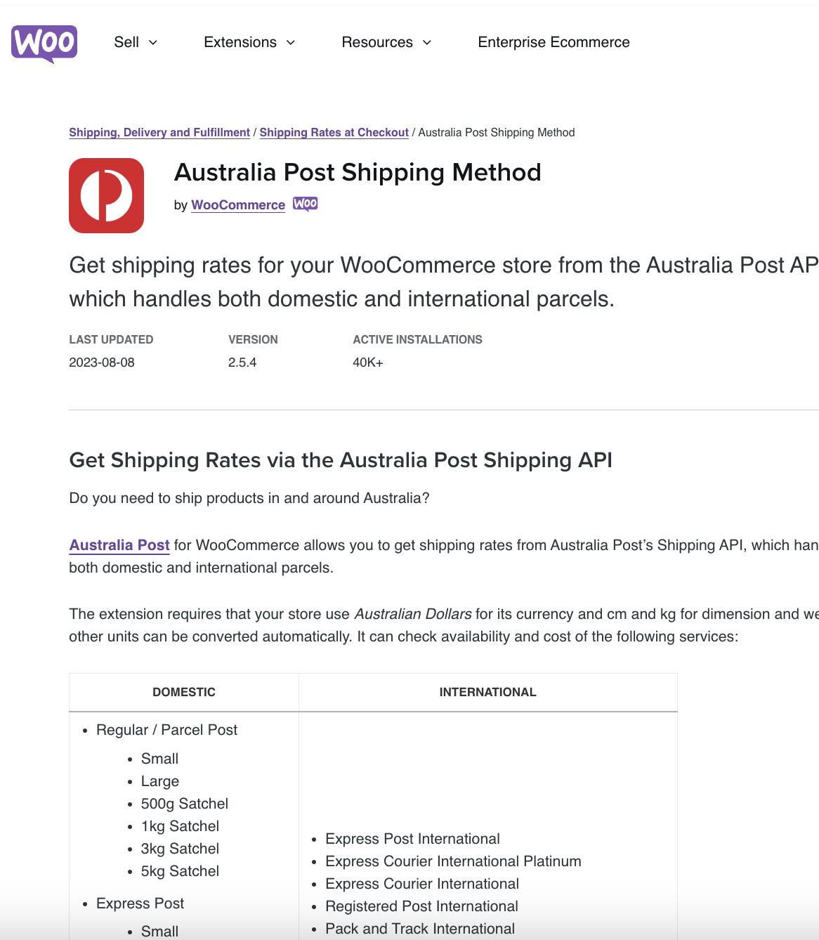 Australia Post Shipping Method