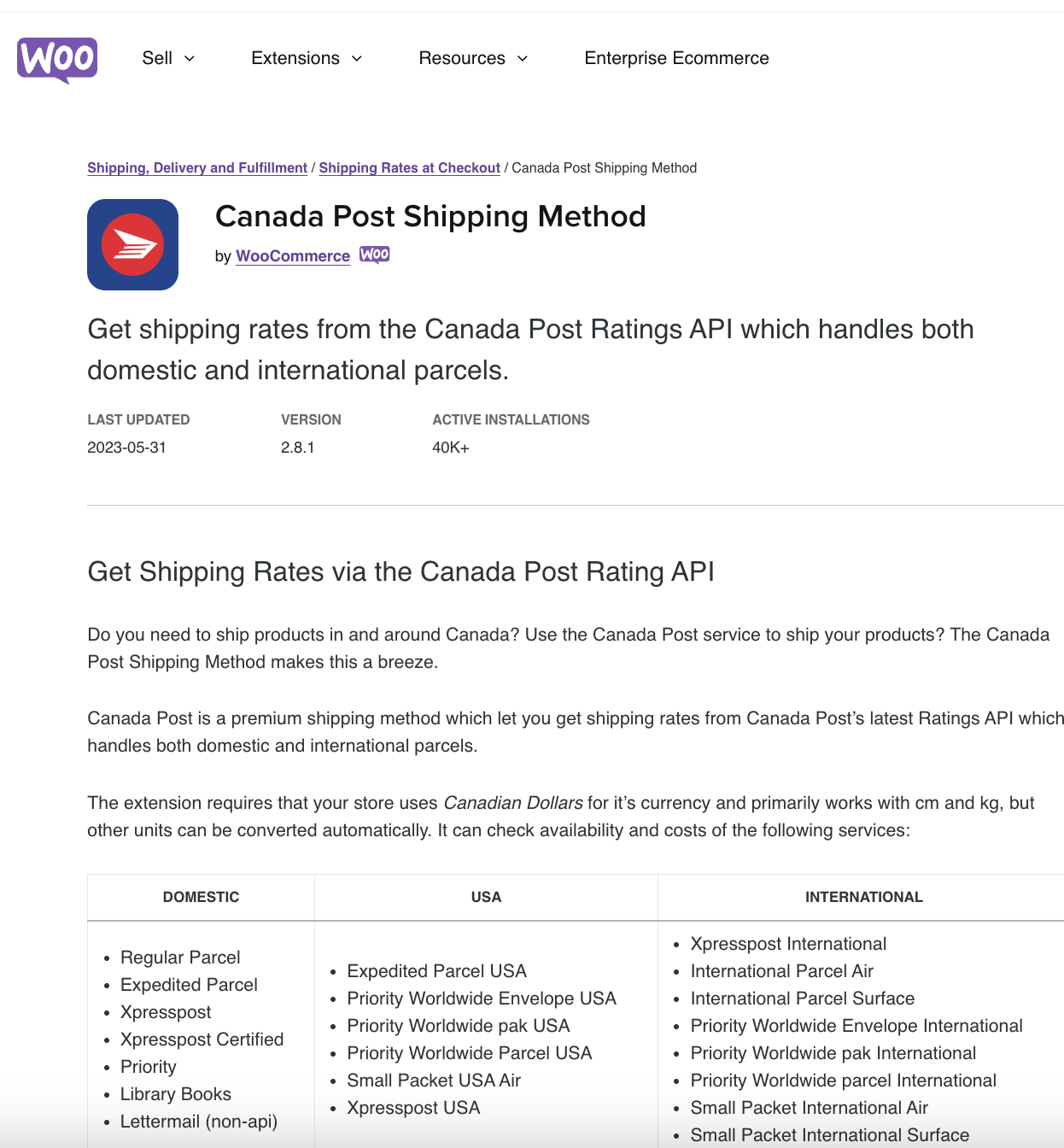 Canada Post Shipping Method