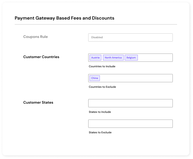 Fees based on customers country or state