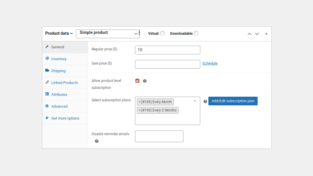 Simple and Variable Product Subscriptions Product Page