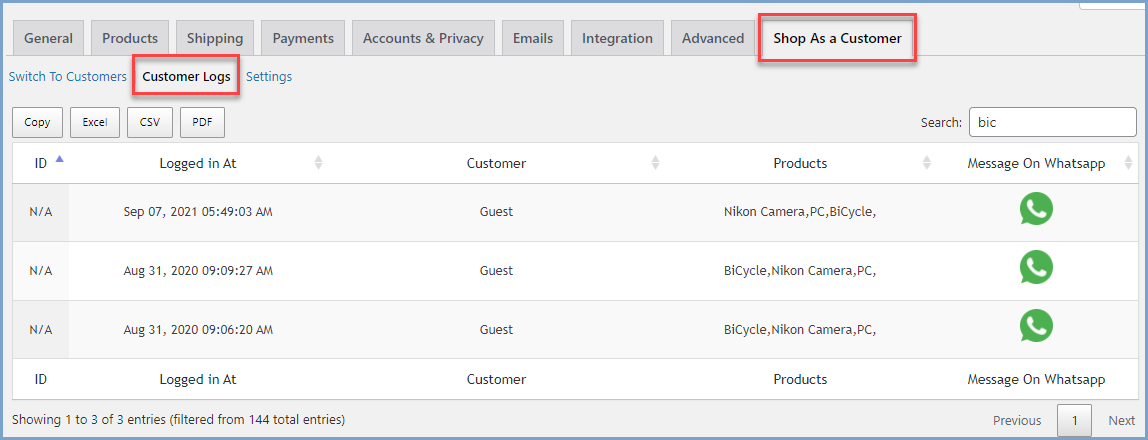 View Customer Logins History in Log