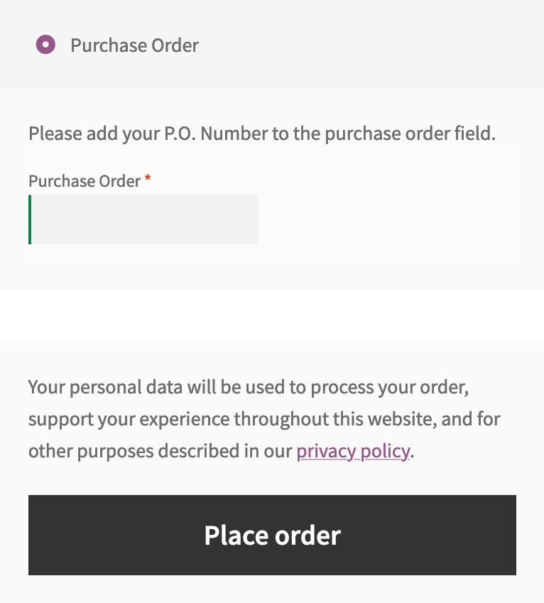 purchase order gateway settings checkout