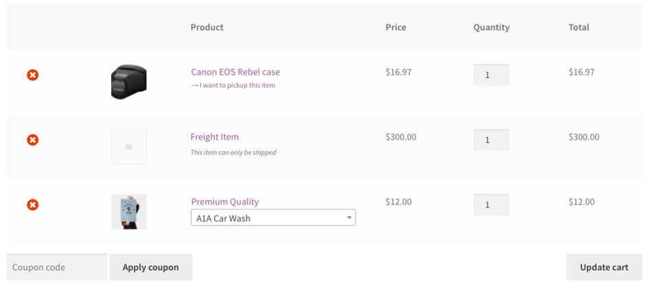 woocommerce local pickup plus cart