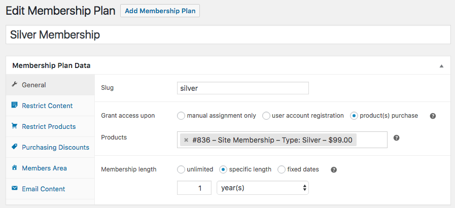 woocommerce memberships general plan data