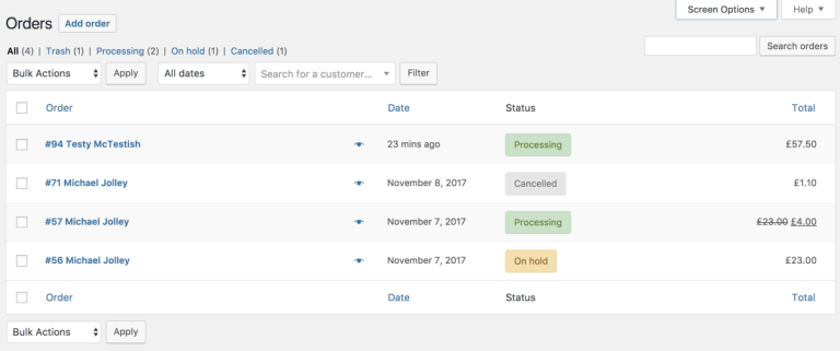 woocommerce order status