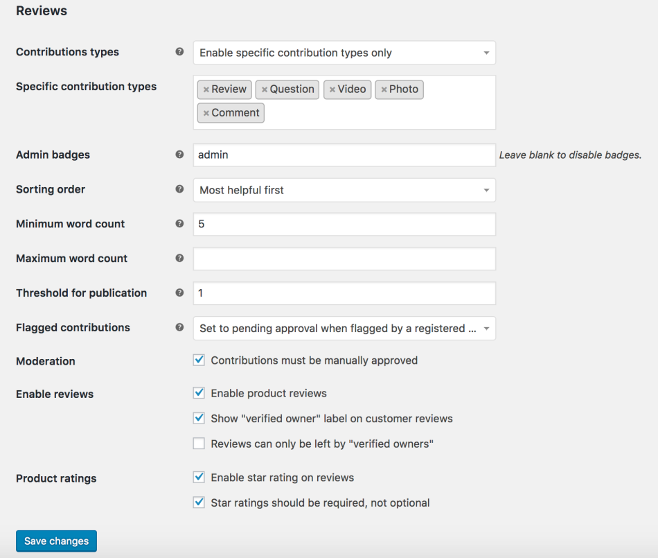 woocommerce product reviews pro settings