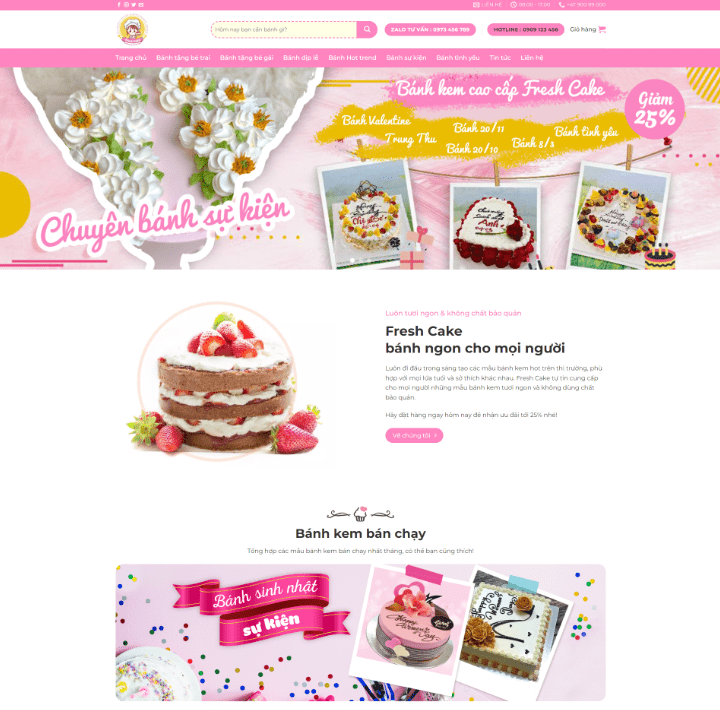 Theme wordpress tiệm bán bánh kem, làm bánh sinh nhật