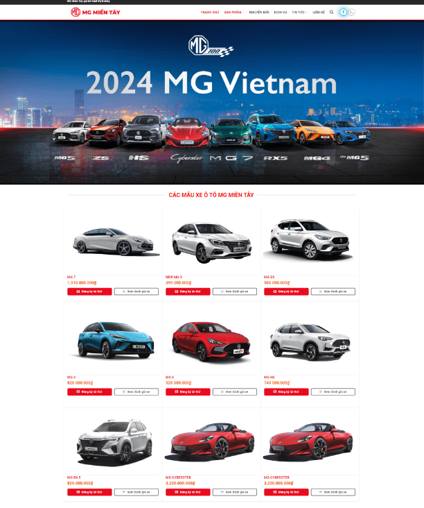 Theme wordpress cửa hàng oto bán xe MG