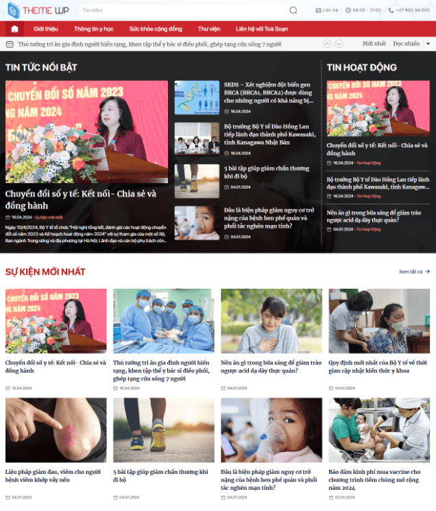 Theme wordpress tin tức, trung tâm y tế