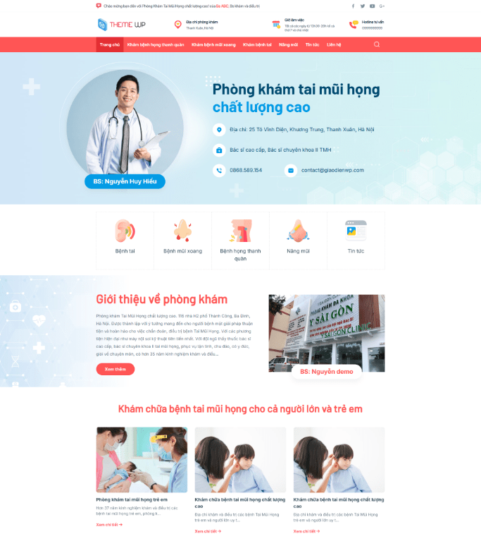 Theme wordpress phòng khám tai mũi họng