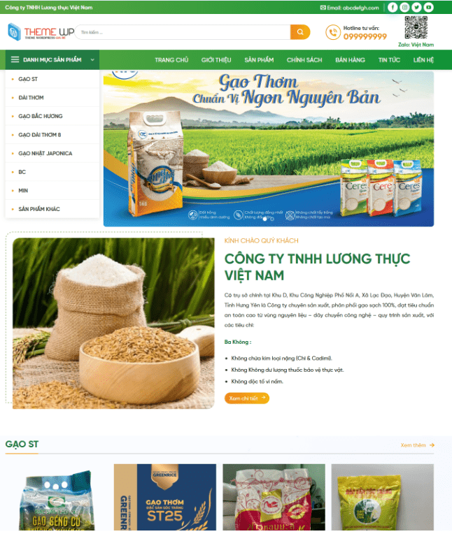 Theme wordpress tiệm bán gạo , nông sản