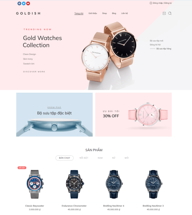 Theme WordPress Elementor bán đồng hồ mẫu số 2
