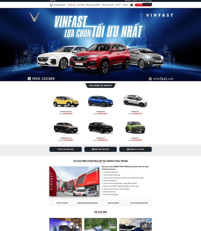 Theme WordPress showroom ô tô VinFast