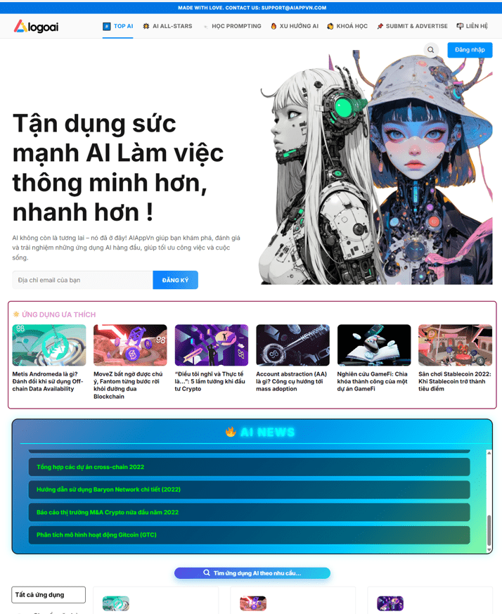 Theme wordpress tin tức giới thiệu các ứng dụng AI