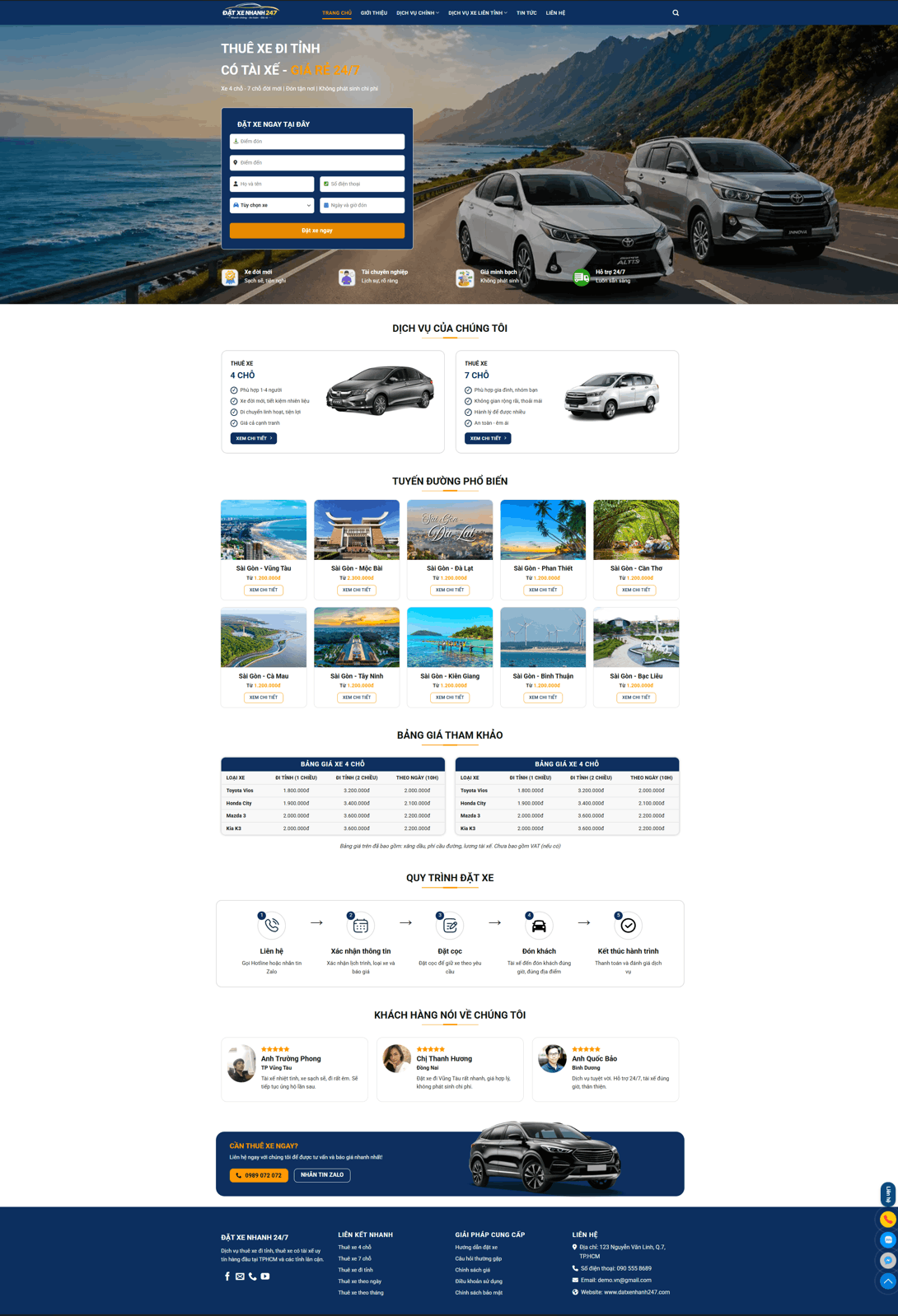 Theme WordPress Dịch Vụ đặt xe Taxi 247