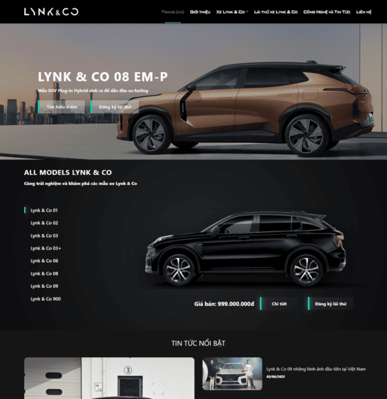 Theme wordpress showroom ô tô lynk & co Long Biên